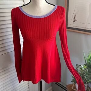 MOTH ANTHROPOLOGIE Womens Sweater Tunic XXS Red Long Sleeve Ribbed Asymmetric